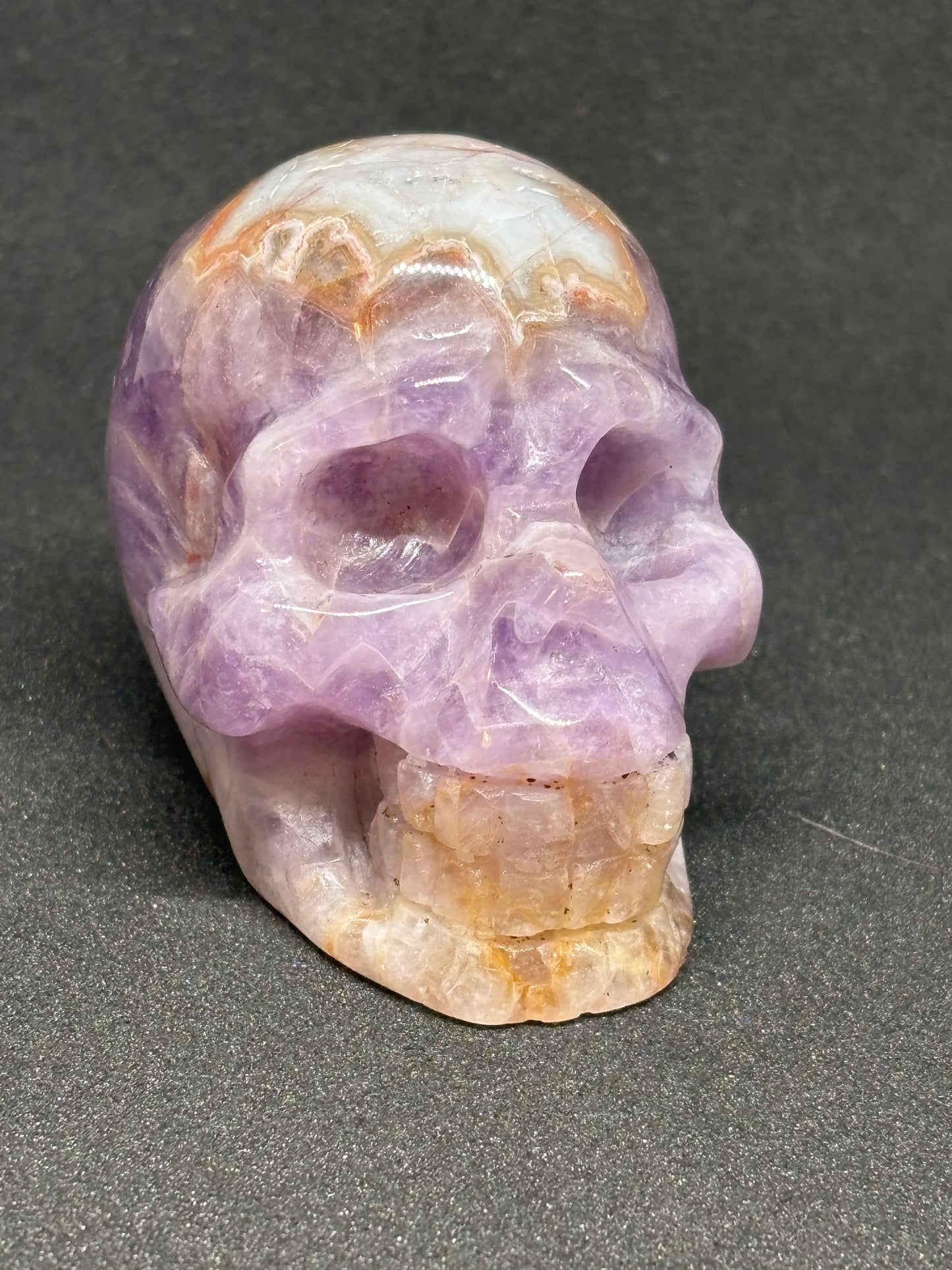 Hand Carved Dual Stone Skull - Amethyst & Crazy Lace Agate