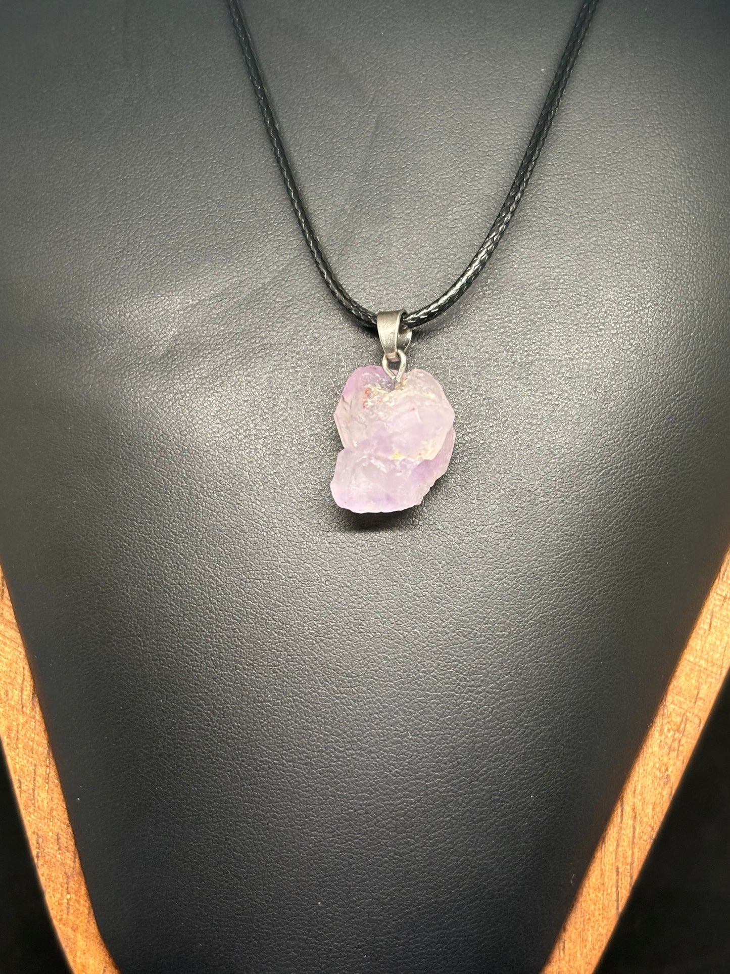Natural Raw Amethyst Necklace - Rough Purple Crystal Pendant 20" Cord