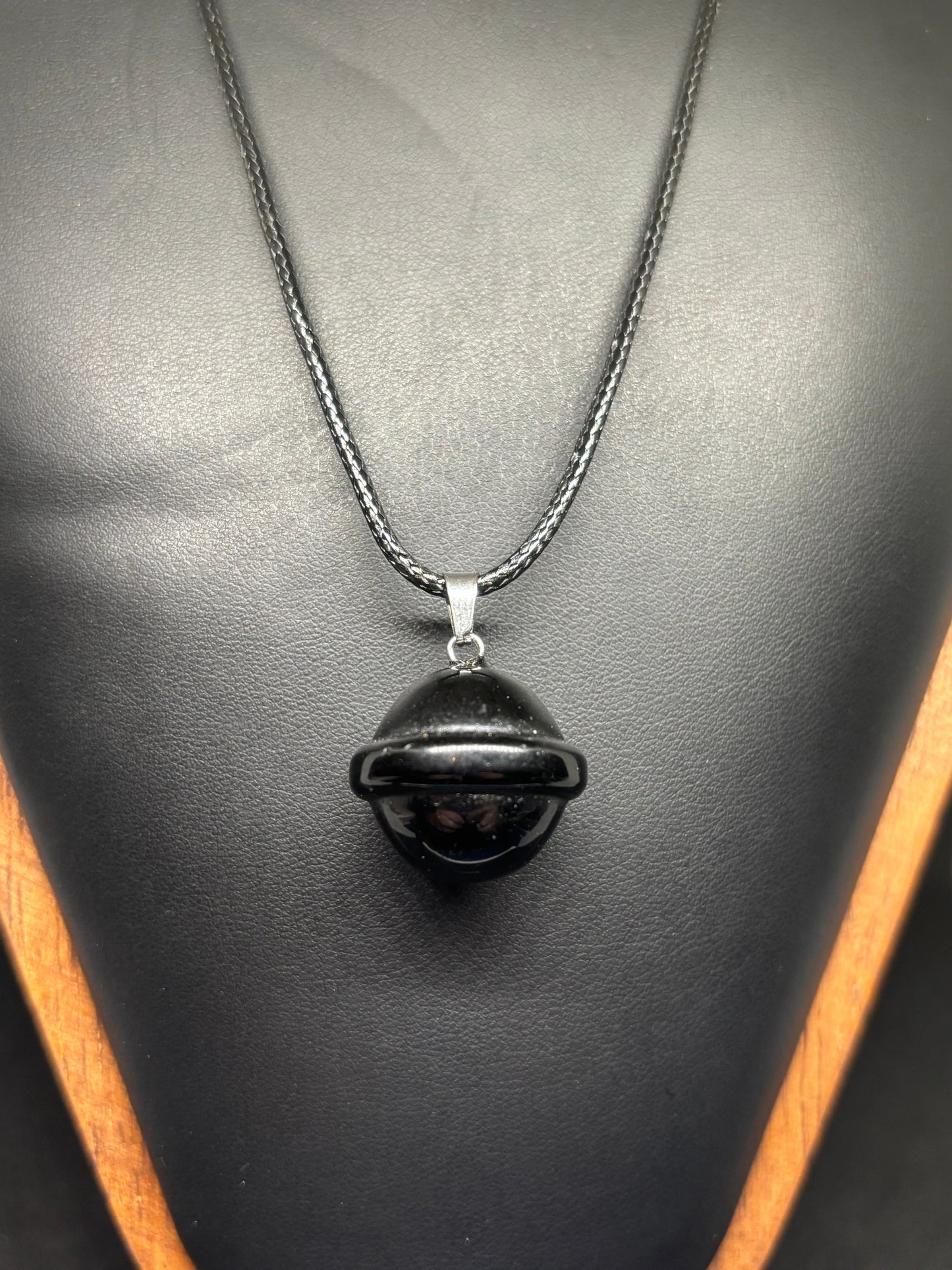 Polished Black Obsidian Bell Pendant - 1" Protection Stone Necklace