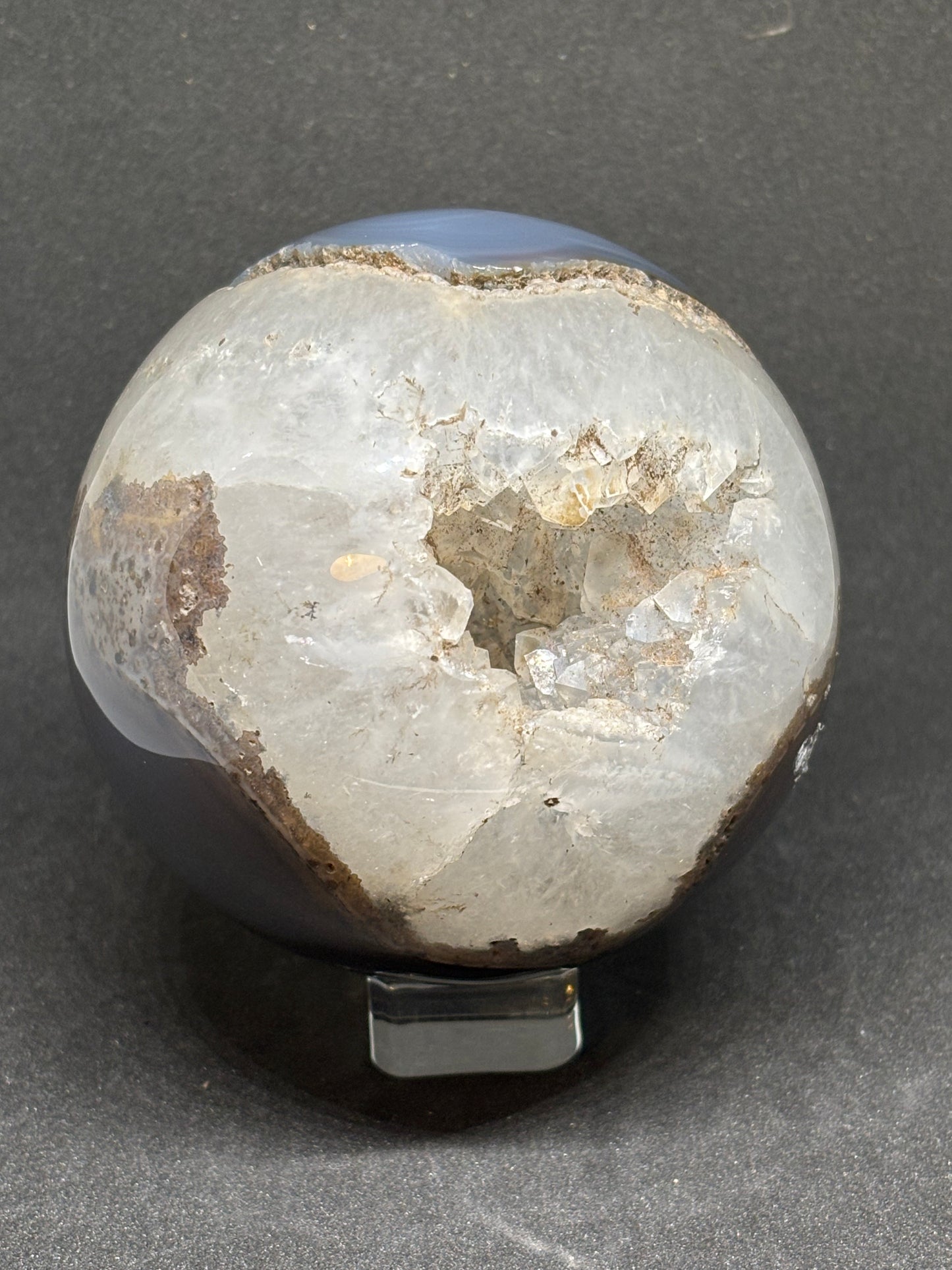 Natural Blue Agate Druzy Sphere - 13cm Crystal Ball 914g with Stand