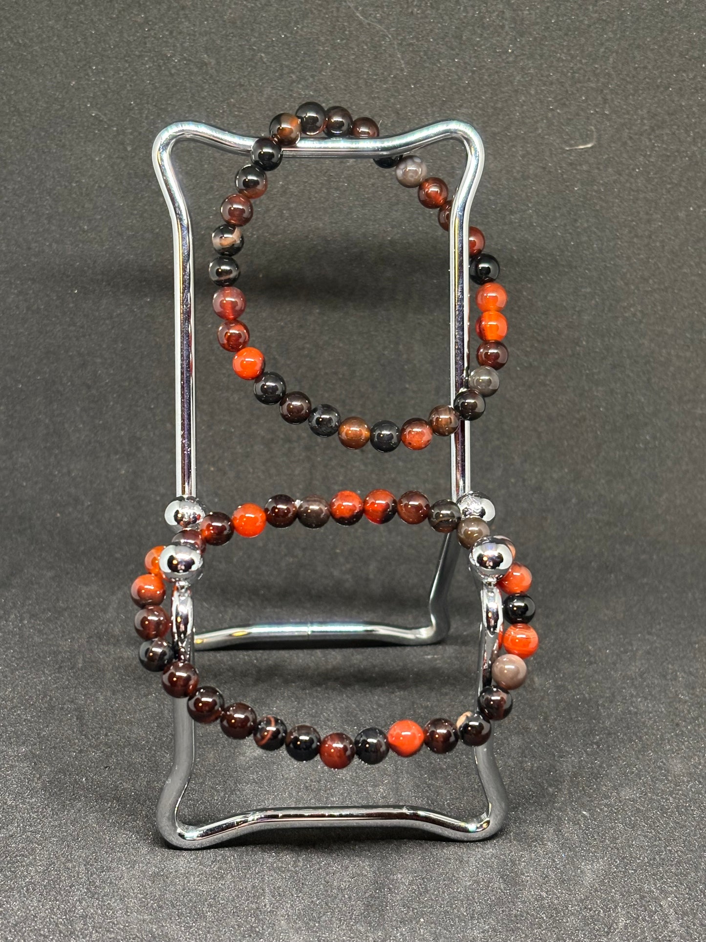 4mm Carnelian & Black Onyx Beaded Bracelet - Natural Stone Duo