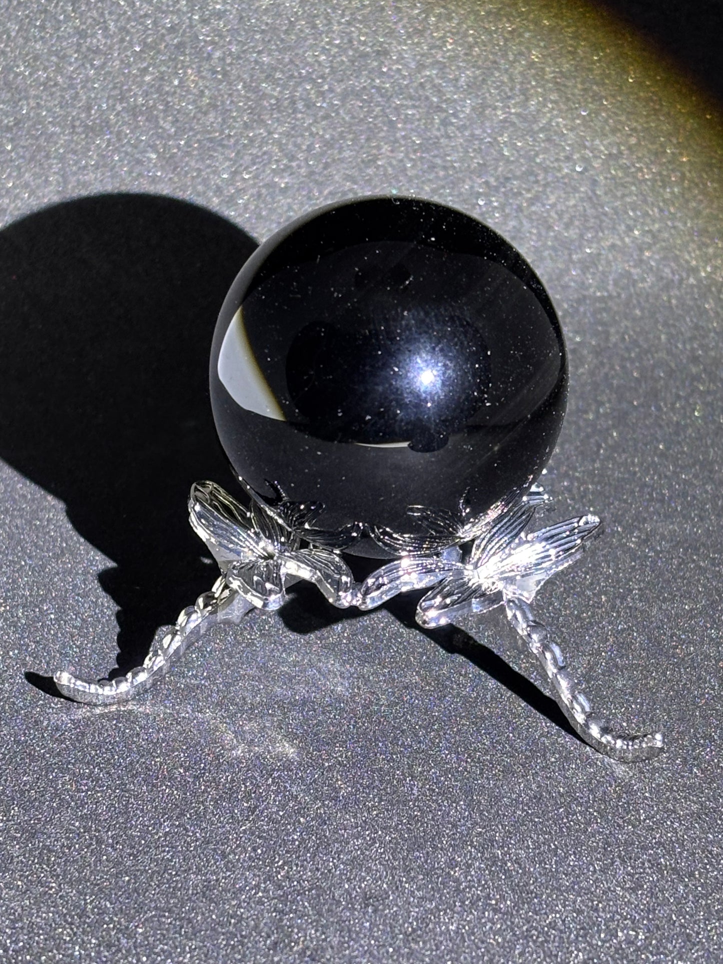 Black Obsidian Scrying Sphere 4cm - Dragonfly Stand Included