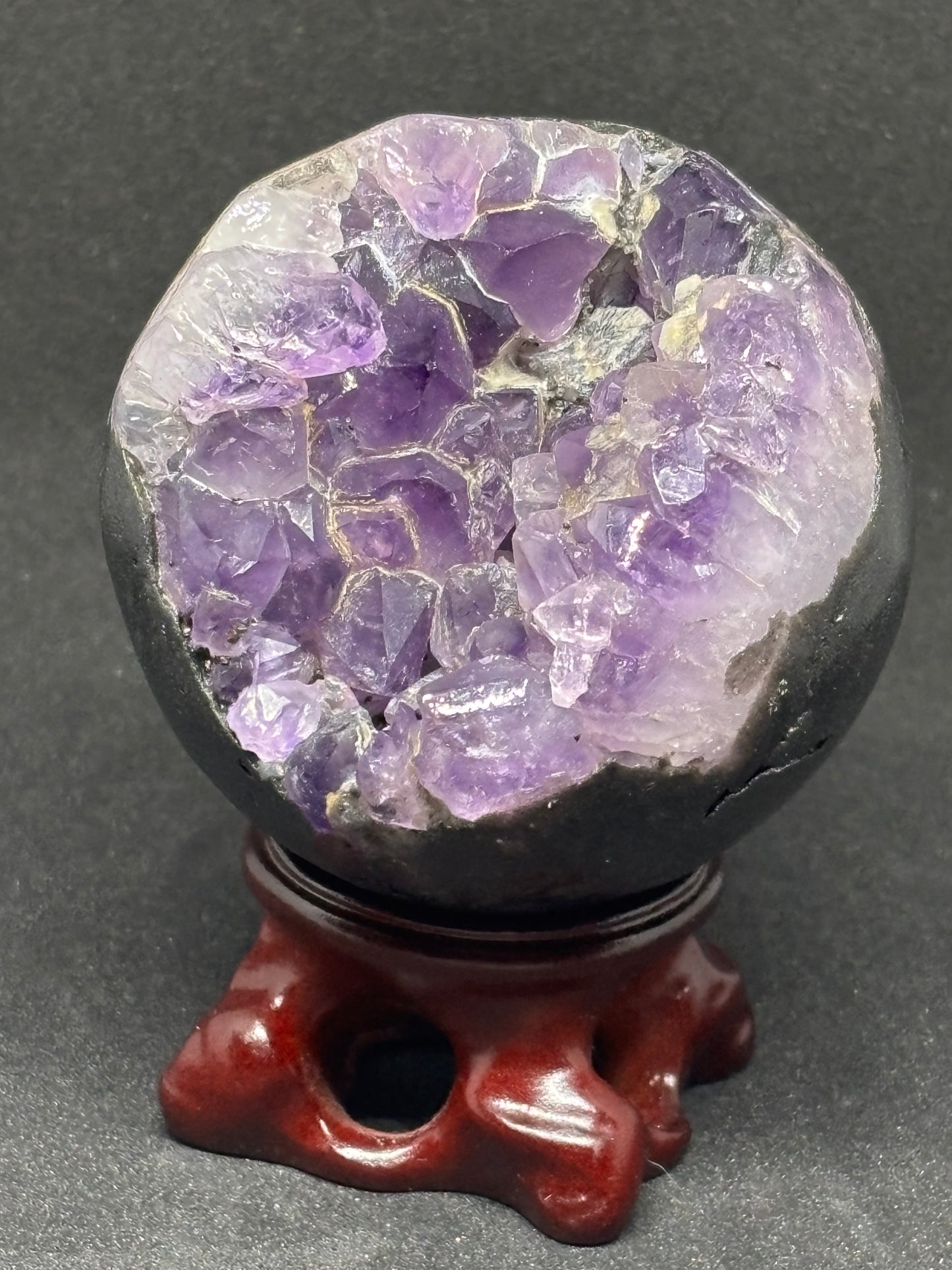 Gothic Druzy Amethyst Sphere with Wooden Stand - Sparkling Crystal Ball
