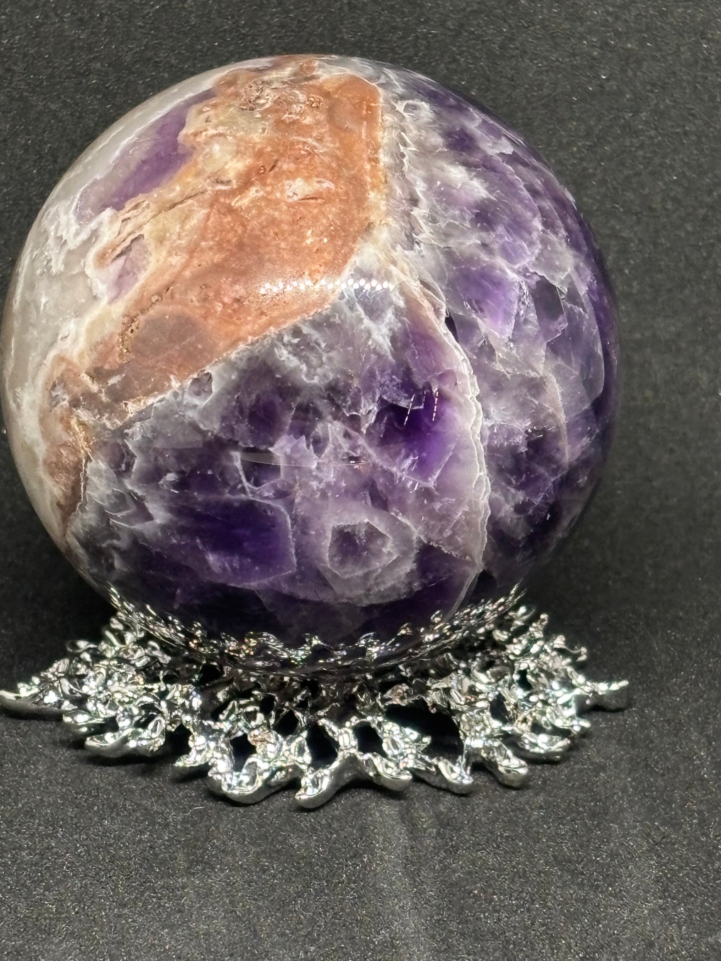 6cm Dream Amethyst Sphere - Natural Purple & White with Fantasy Silver Stand