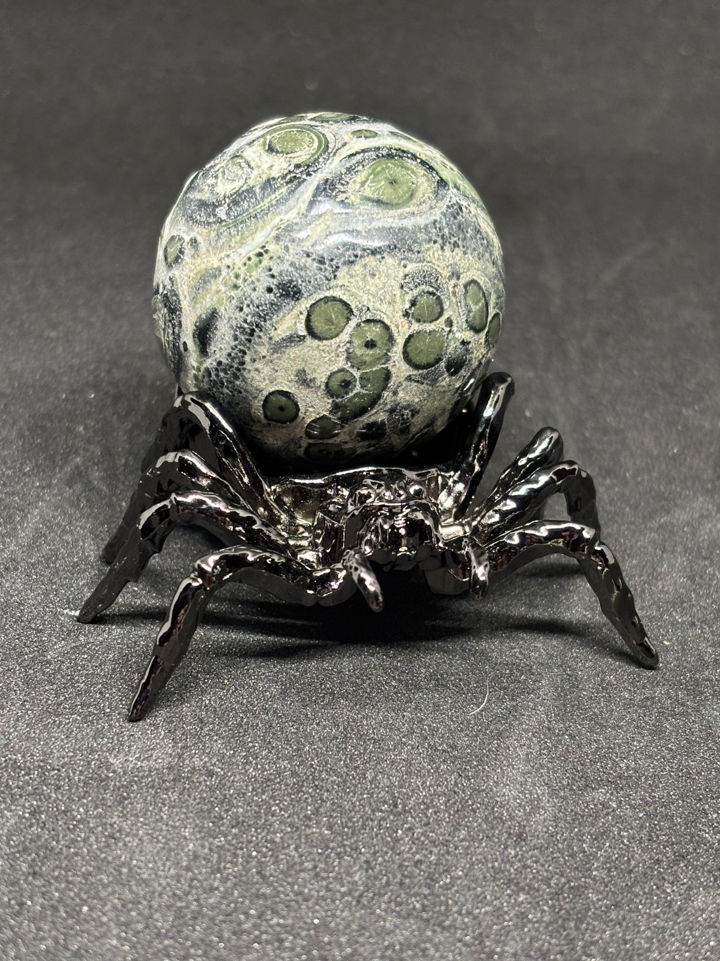 Kambaba Jasper Crystal Ball 4.5cm - Gothic Spider Stand Included