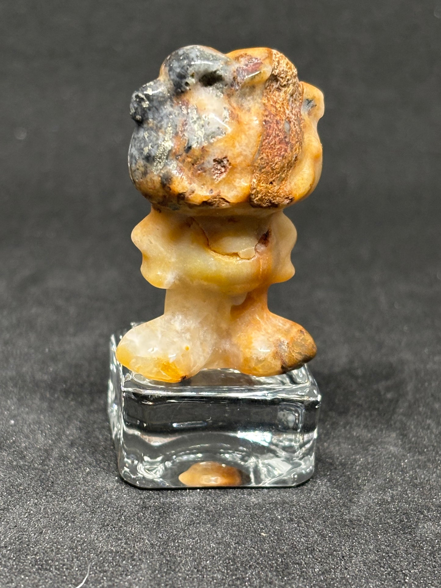 Natural Orange Calcite Garfield - Hand Carved Crystal Cat 4cm x 2.5cm
