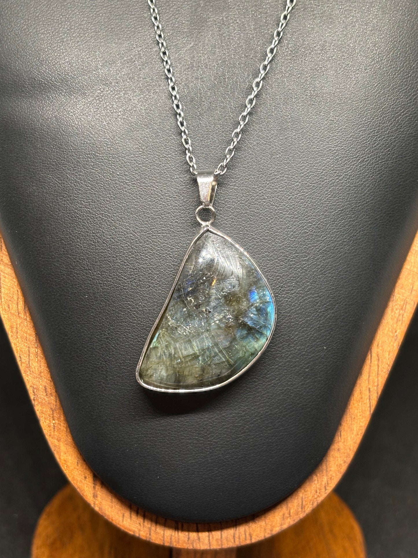 Natural Labradorite Freeform Pendant - Blue Flash Crystal Necklace