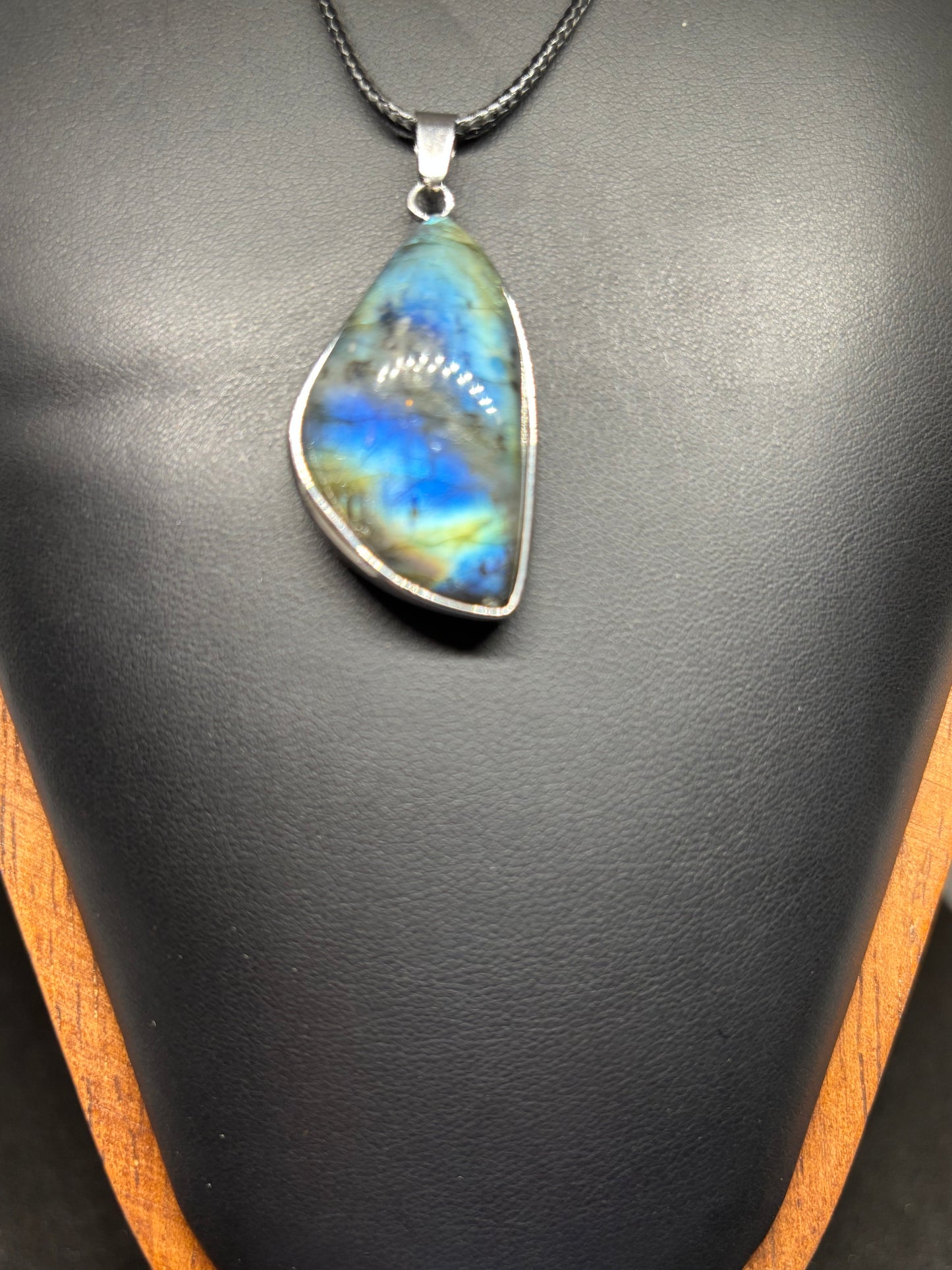 Natural Labradorite Freeform Pendant - 2" Electric Blue Flash Necklace