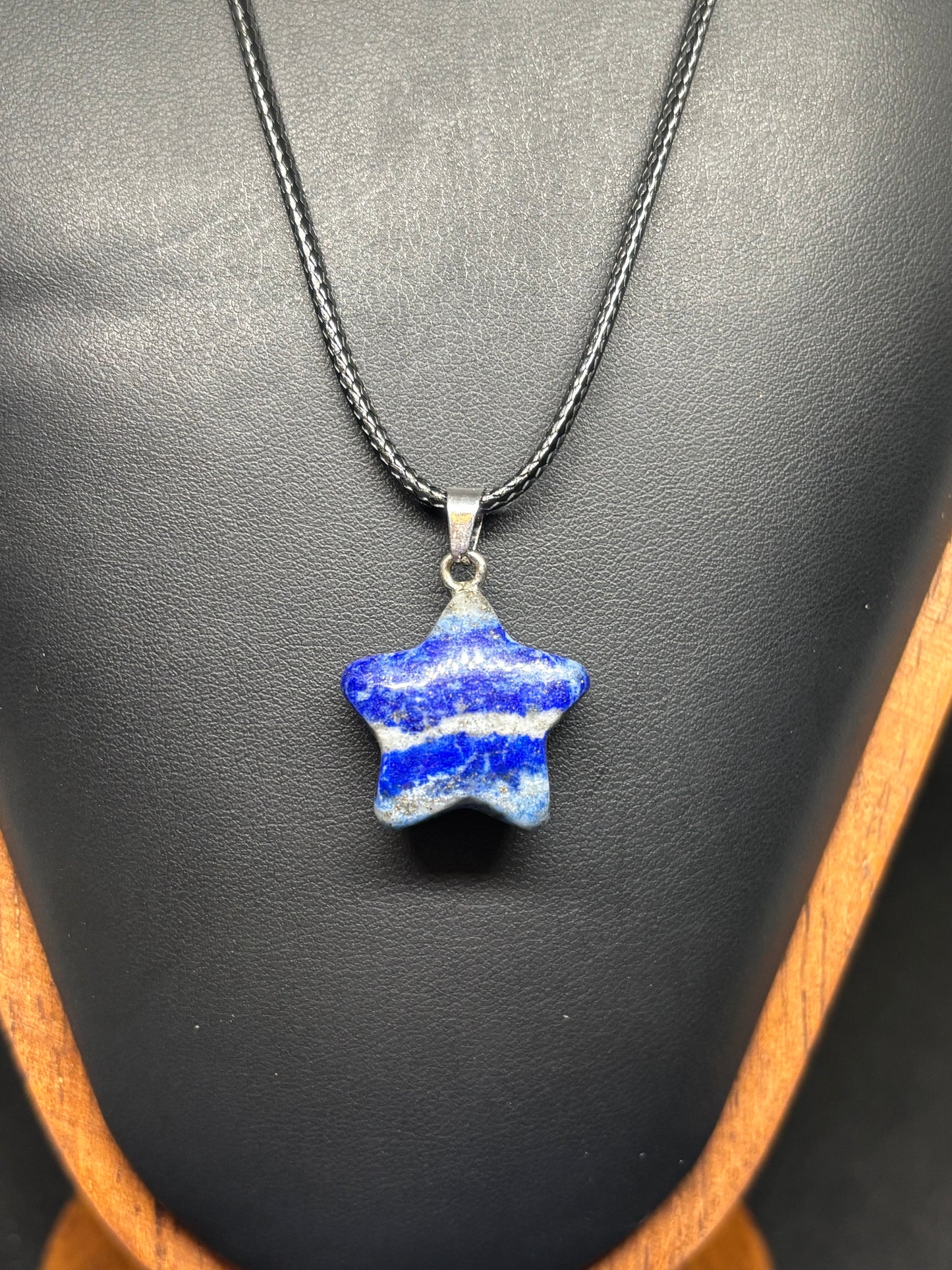 Natural Lapis Lazuli Star Pendant - 1" Blue Crystal Necklace with Cord