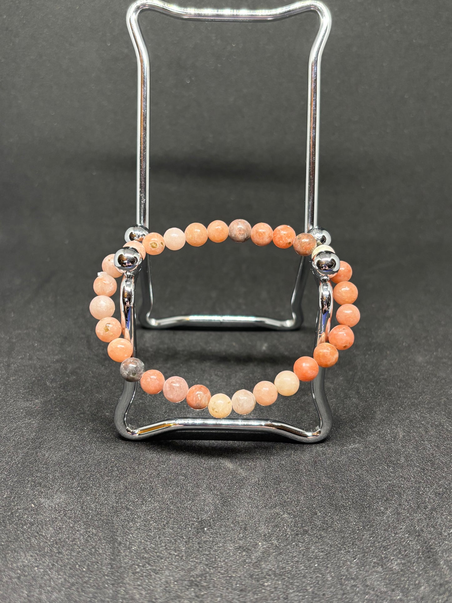 Peach Moonstone Bead Bracelet - 4mm Natural Peach & Green Crystal