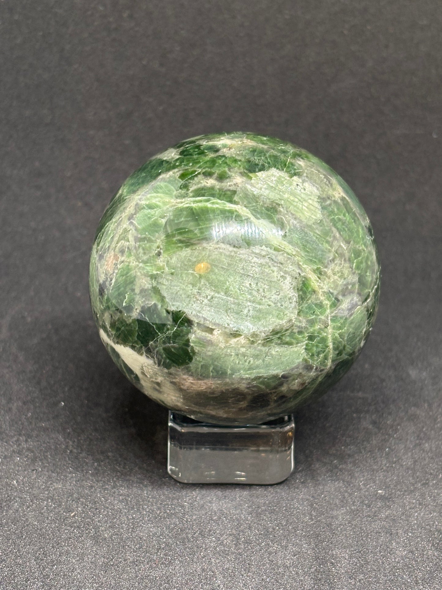 8cm Green Diopside Sphere - Natural 309g Crystal Ball with Glass Stand