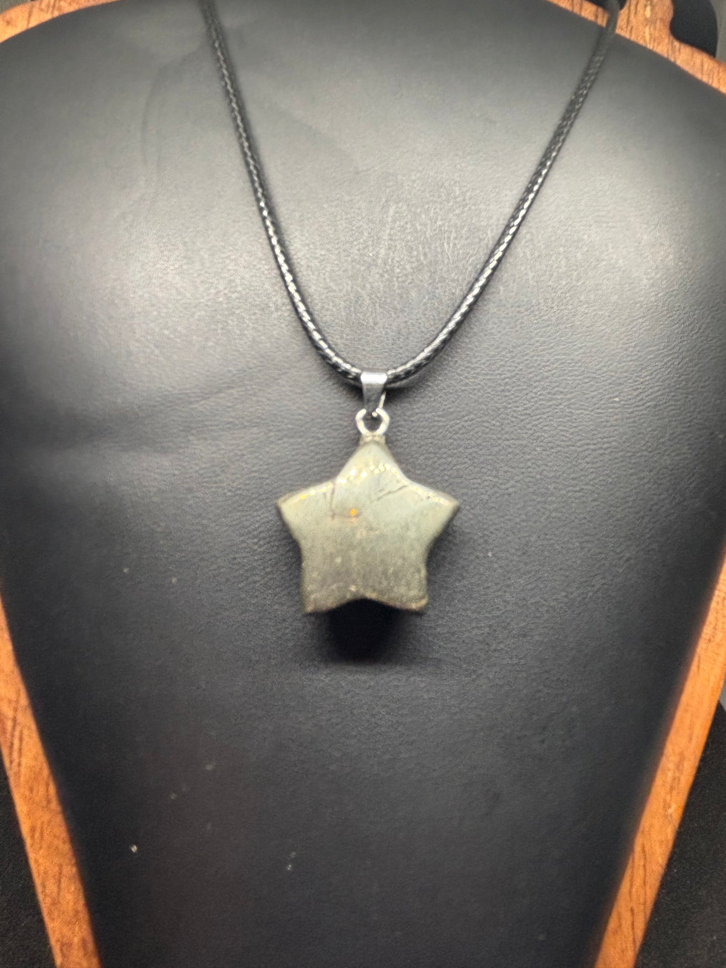 Haematite Star Pendant - Natural Carved Metallic Stone 20" Cord
