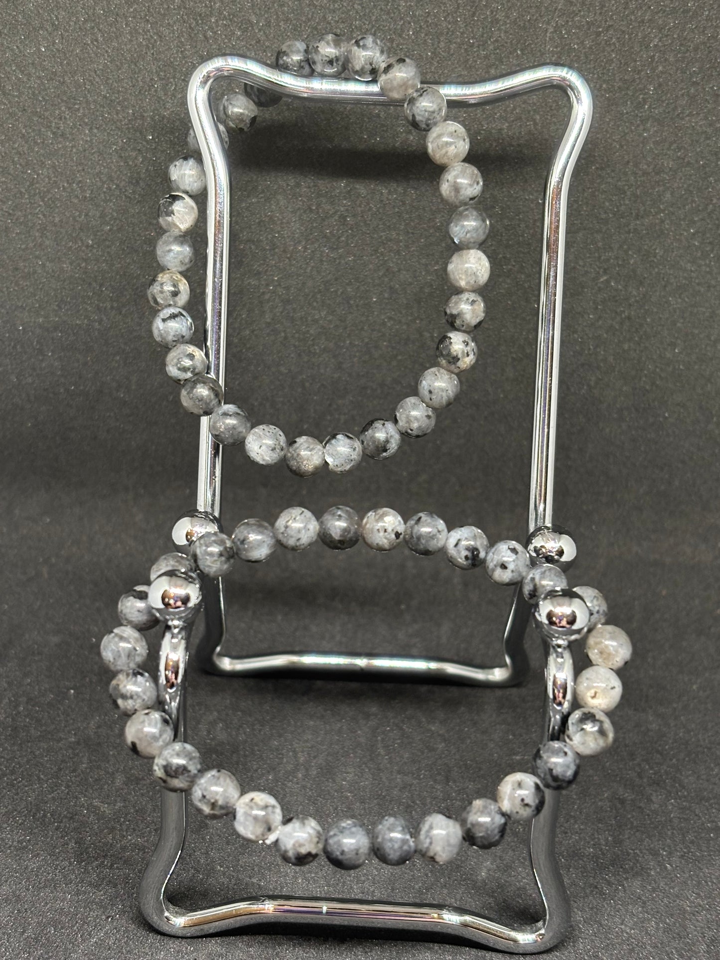 Labradorite Bead Bracelet - 4mm Grey Crystal with Rainbow Flash