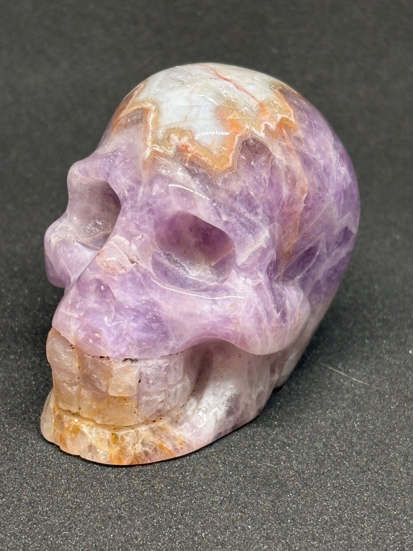 Hand Carved Dual Stone Skull - Amethyst & Crazy Lace Agate