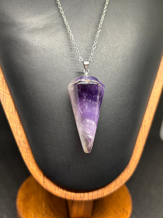 Dream Amethyst Crystal Pendulum Necklace - Divination Pendant 20" Chain