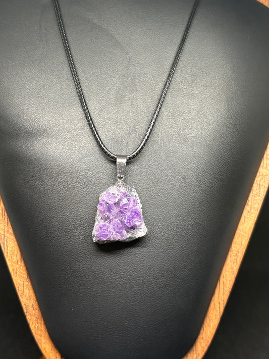 Amethyst Cluster Pendant - 1" Natural Raw Purple Crystal 20" Cord
