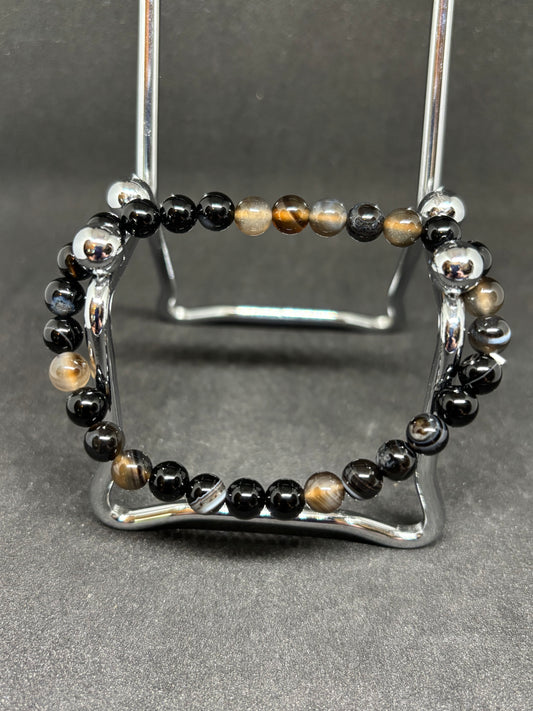 Black Onyx Bead Bracelet 4mm - Stackable Gothic Crystal Jewellery