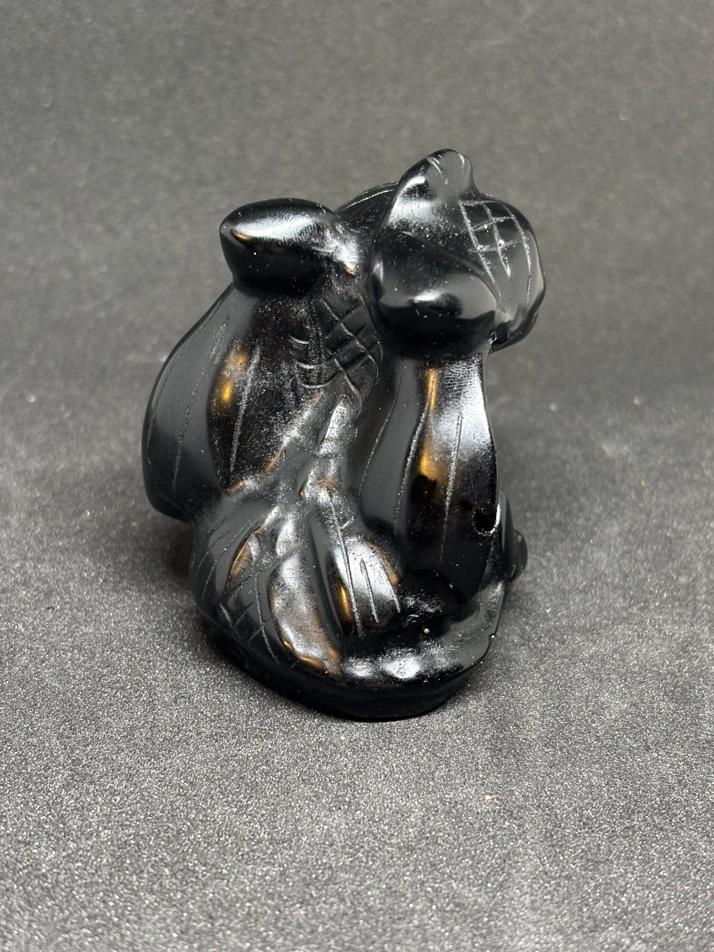 Natural Black Obsidian Toothless Dragon - 6cm Hand Carved Crystal 41g
