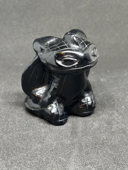 Natural Black Obsidian Toothless Dragon - 6cm Hand Carved Crystal 41g