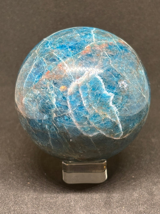 Natural Blue Apatite Sphere - 9cm Crystal Ball 684g with Glass Stand