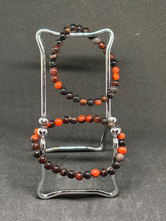 4mm Carnelian & Black Onyx Beaded Bracelet - Natural Stone Duo