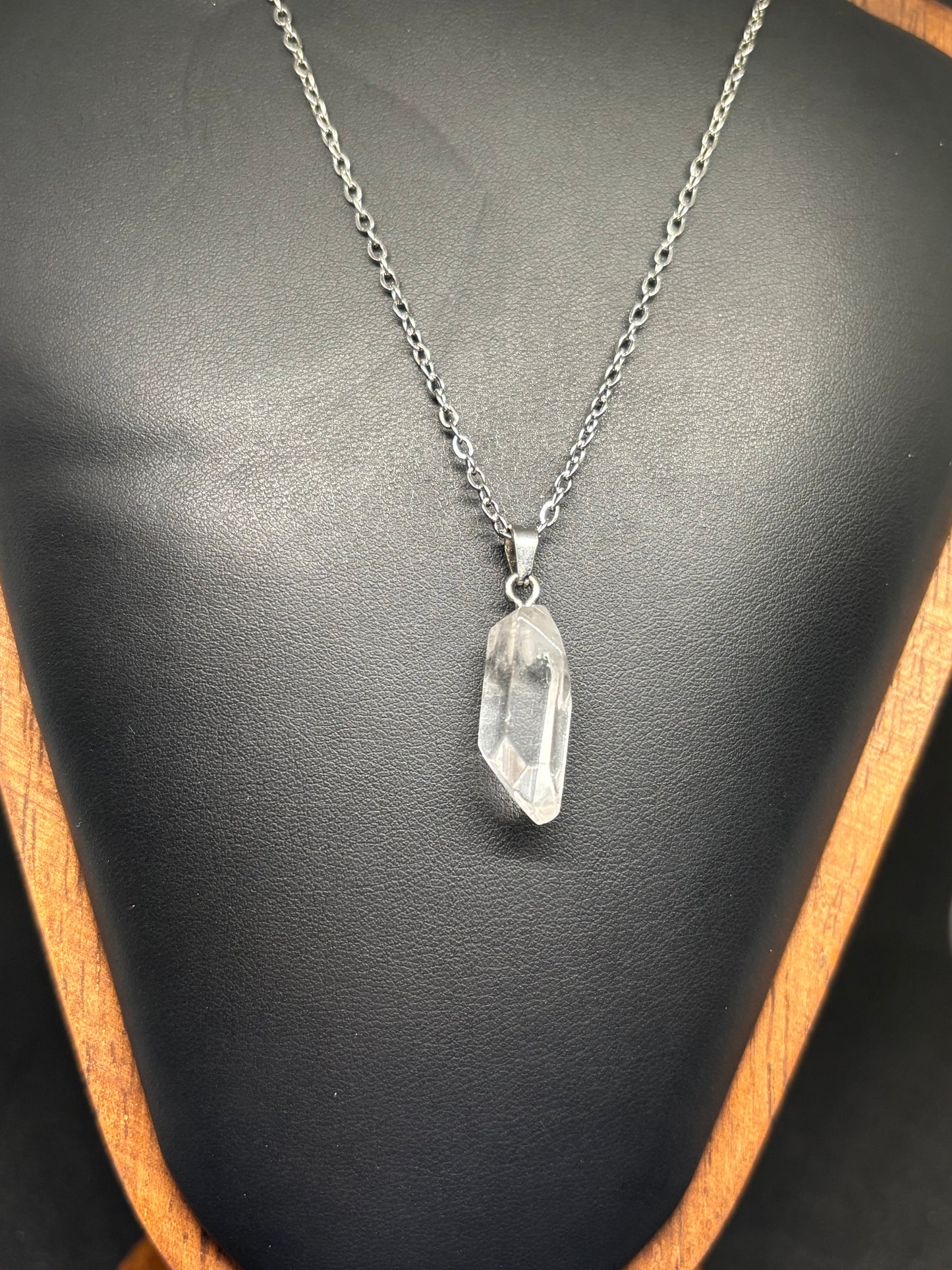 Natural Raw Clear Quartz Point Pendant - 1.5" Crystal Necklace