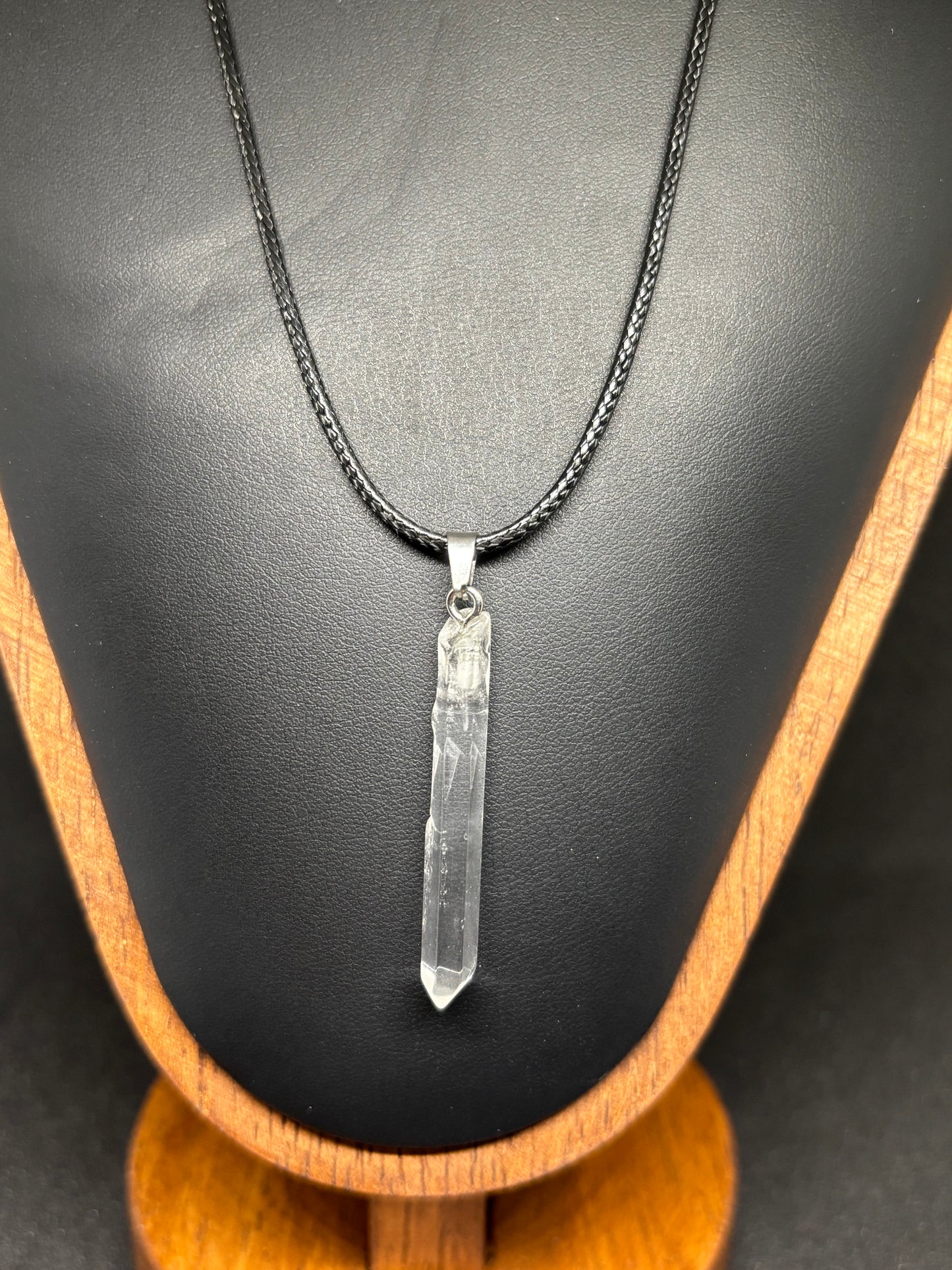 Clear Quartz Point Pendant - 2" Raw Crystal Necklace 20" Cord