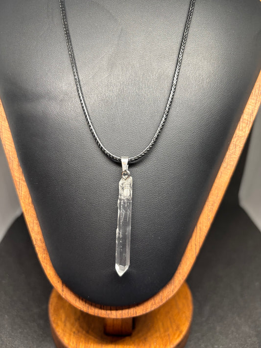 Clear Quartz Point Pendant - 2" Raw Crystal Necklace 20" Cord