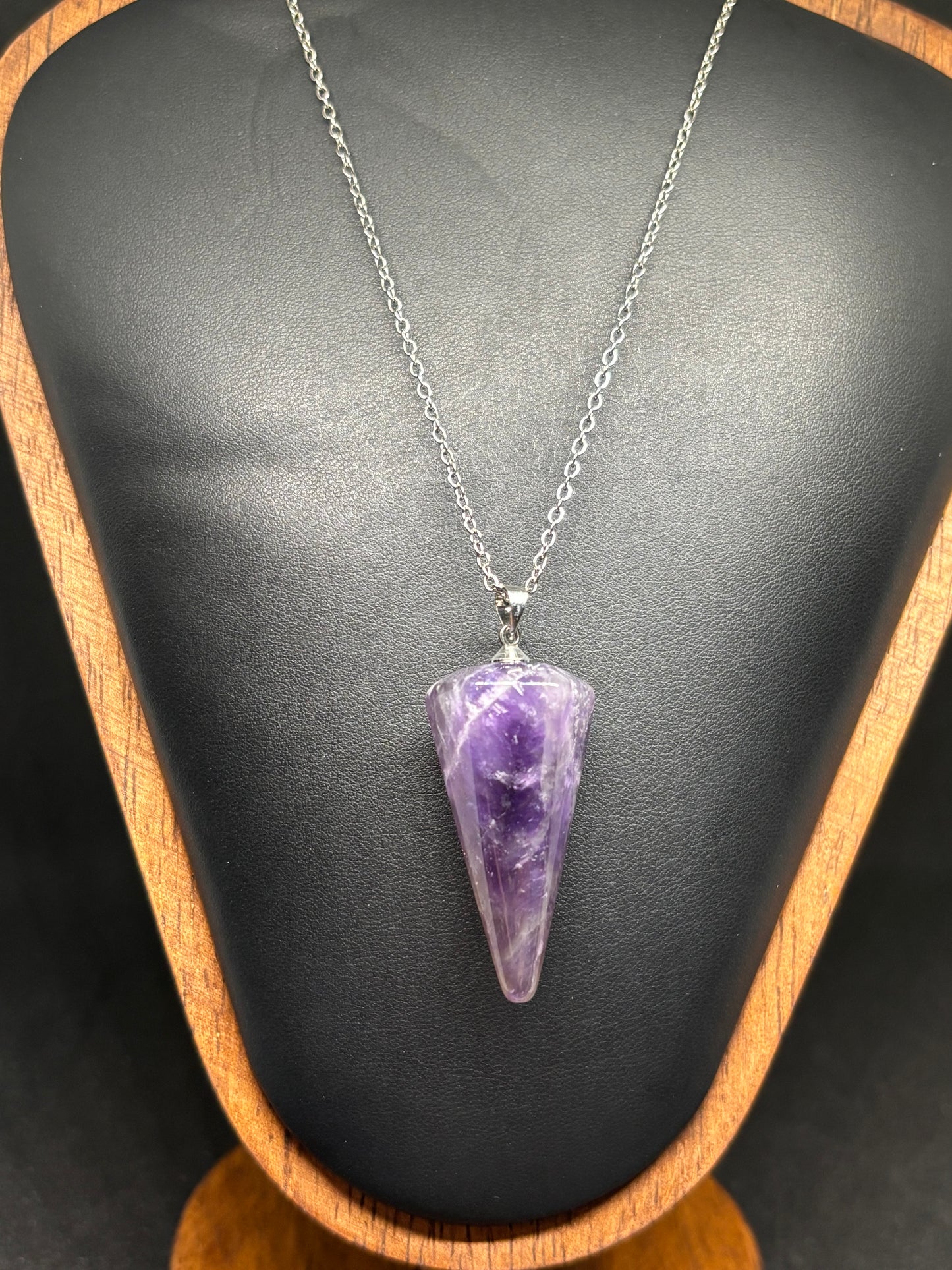 Dream Amethyst Crystal Pendulum Necklace - Divination Pendant 20" Chain