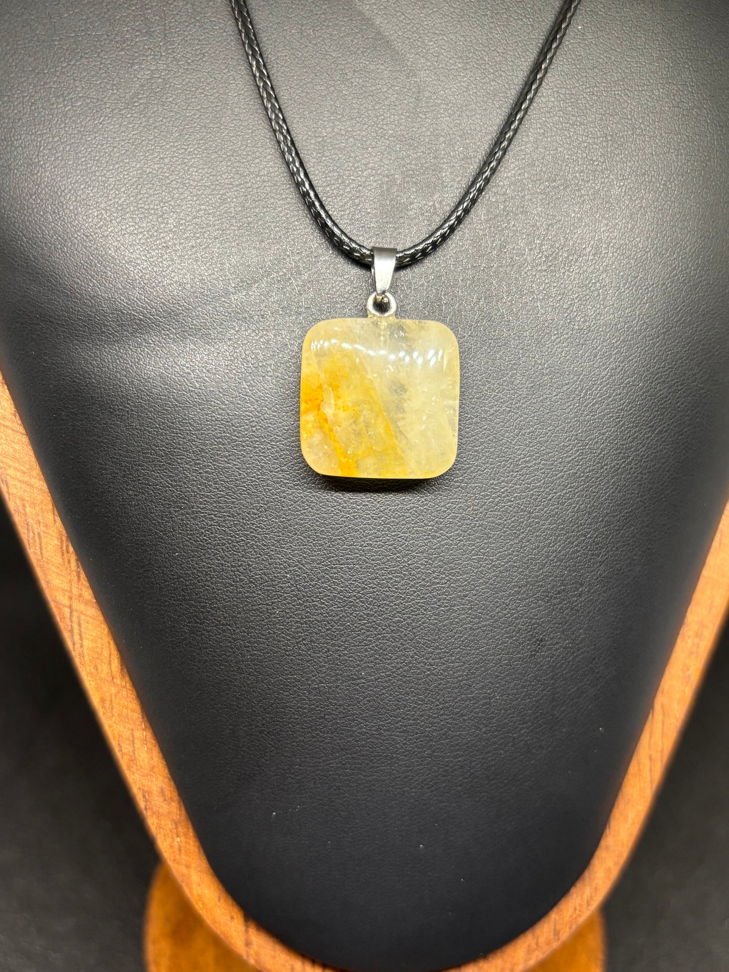 Golden Healer Square Pendant - 1.5" Natural Crystal Necklace 20" Cord