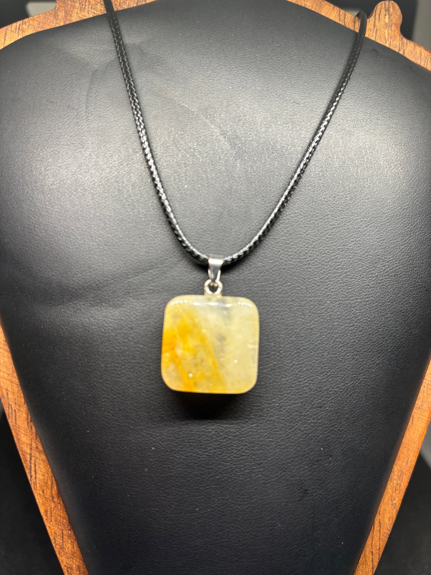 Golden Healer Square Pendant - 1.5" Natural Crystal Necklace 20" Cord