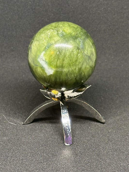 Green Jade Crystal Ball 5cm - Modern Spiked Silver Stand Included