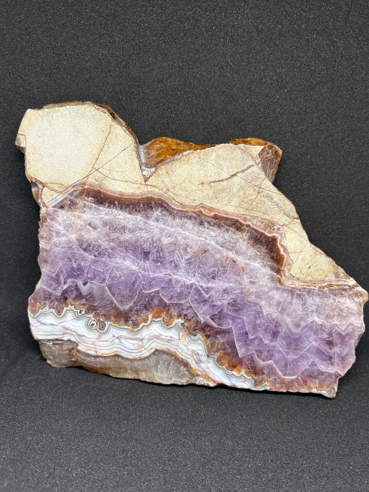 Natural Agate Slice - Dream Amethyst & Crazy Lace with Display Stand