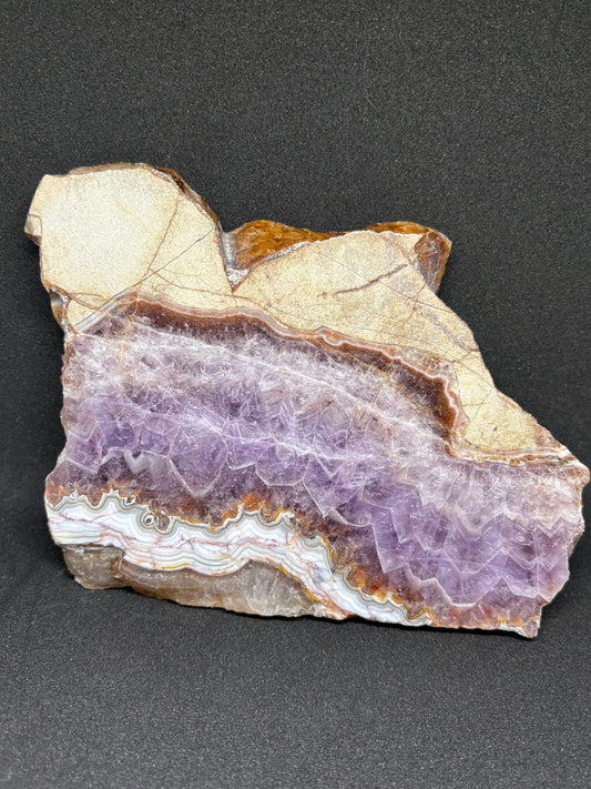 Natural Agate Slice - Dream Amethyst & Crazy Lace with Display Stand