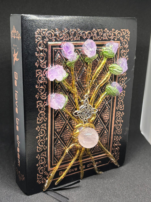 Crystal Embellished Grimoire Notebook - A5 Hardback with Amethyst & Rose Quartz