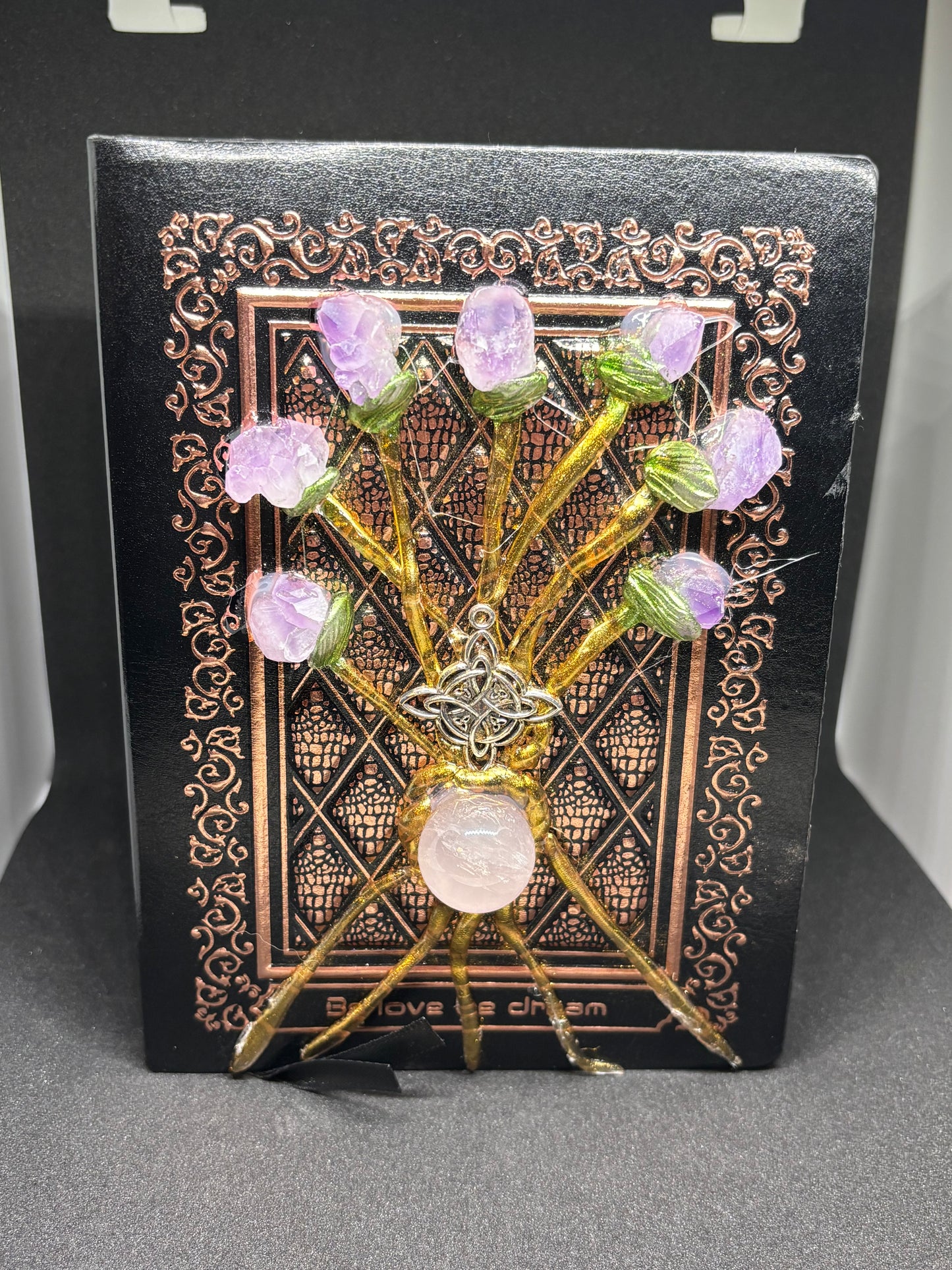 Crystal Embellished Grimoire Notebook - A5 Hardback with Amethyst & Rose Quartz