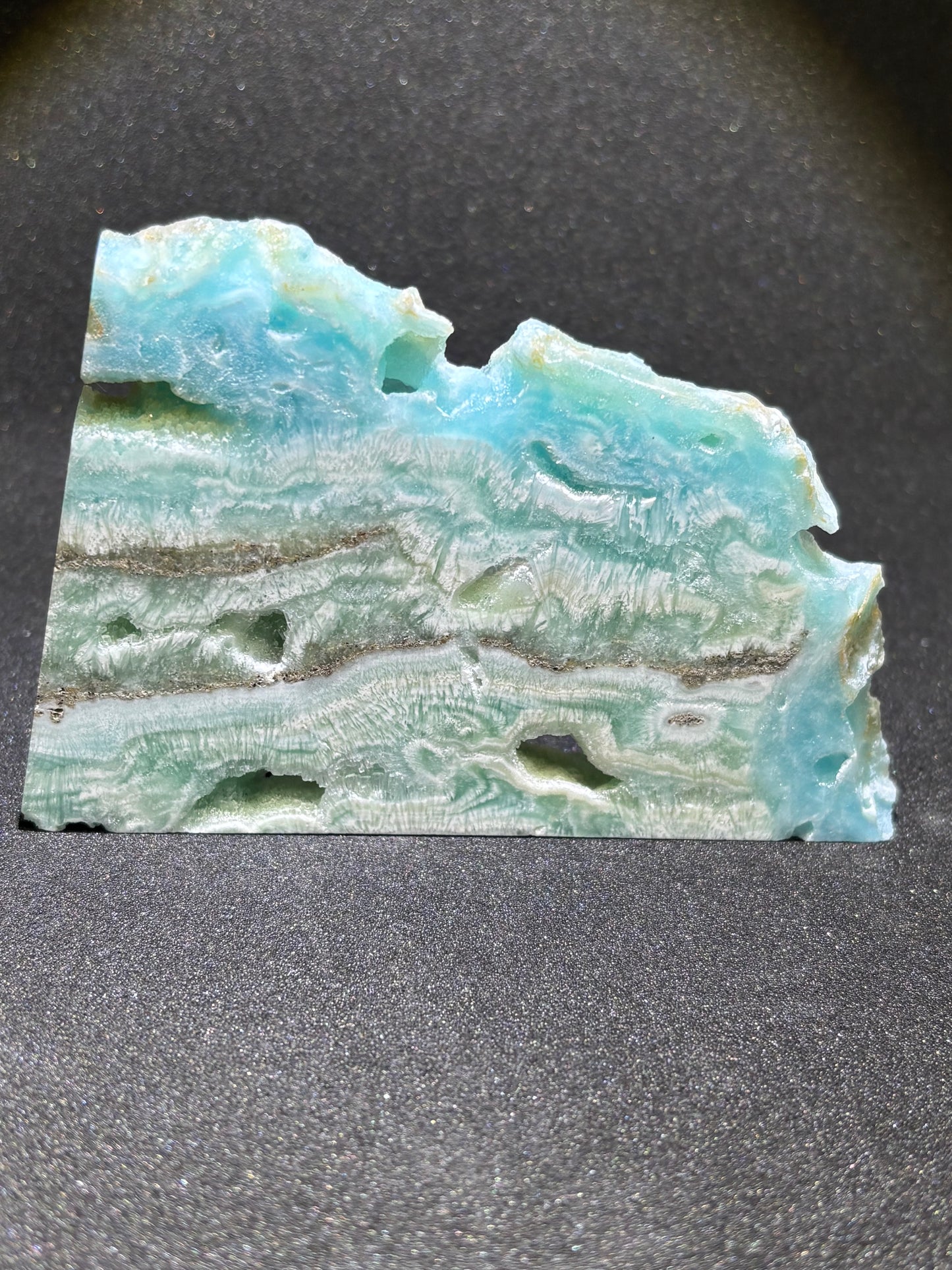 Natural Hemimorphite Crystal Slice - Ocean Wave Pattern with Display Stand