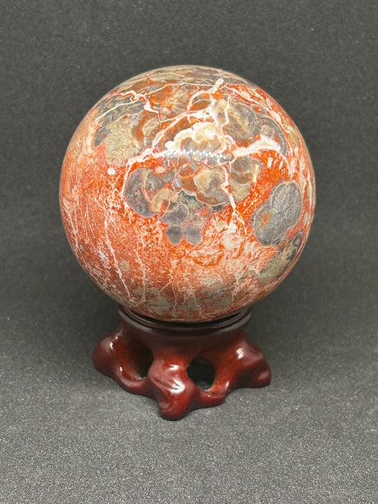 Mexican Crazy Lace Agate Sphere - Orange & Red Swirl Crystal Ball 7cm