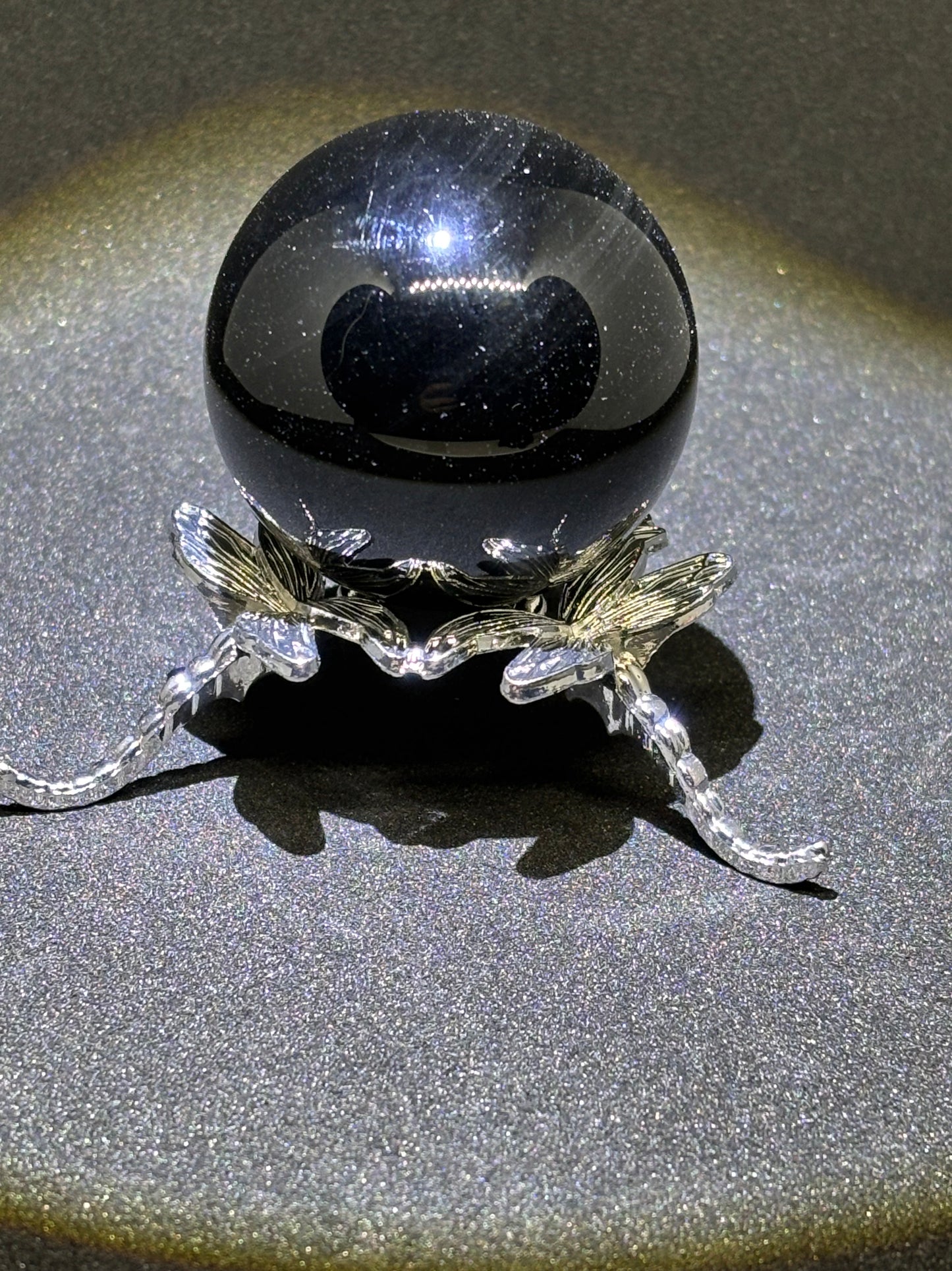 Black Obsidian Scrying Sphere 4cm - Dragonfly Stand Included