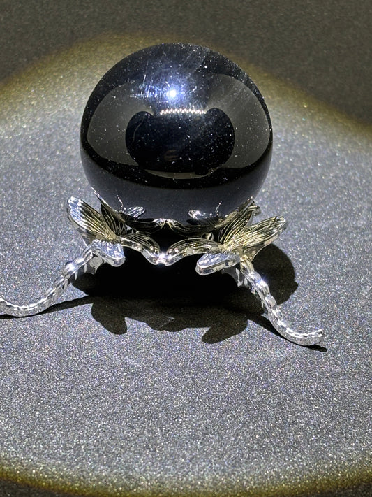 Black Obsidian Scrying Sphere 4cm - Dragonfly Stand Included