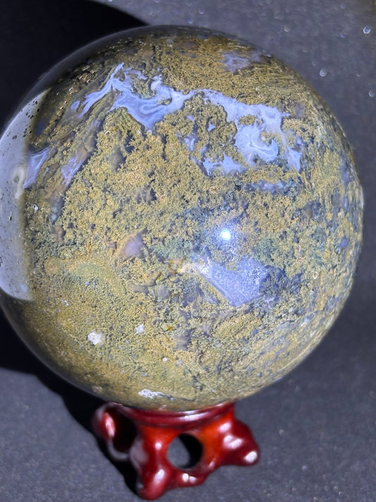 Large Moss Agate Crystal Ball 9.5cm - 1.3kg Statement Sphere with Stand