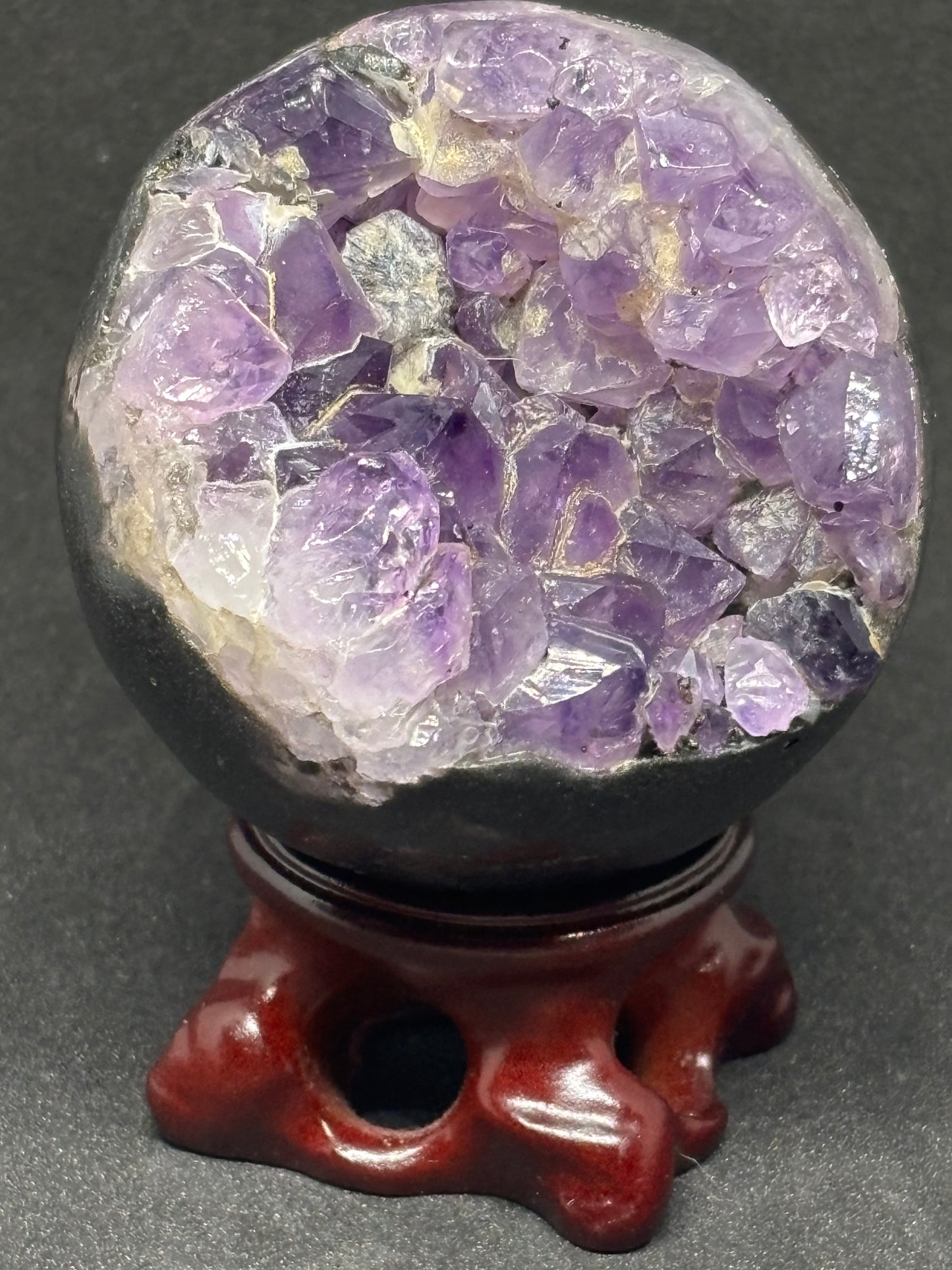 Gothic Druzy Amethyst Sphere with Wooden Stand - Sparkling Crystal Ball