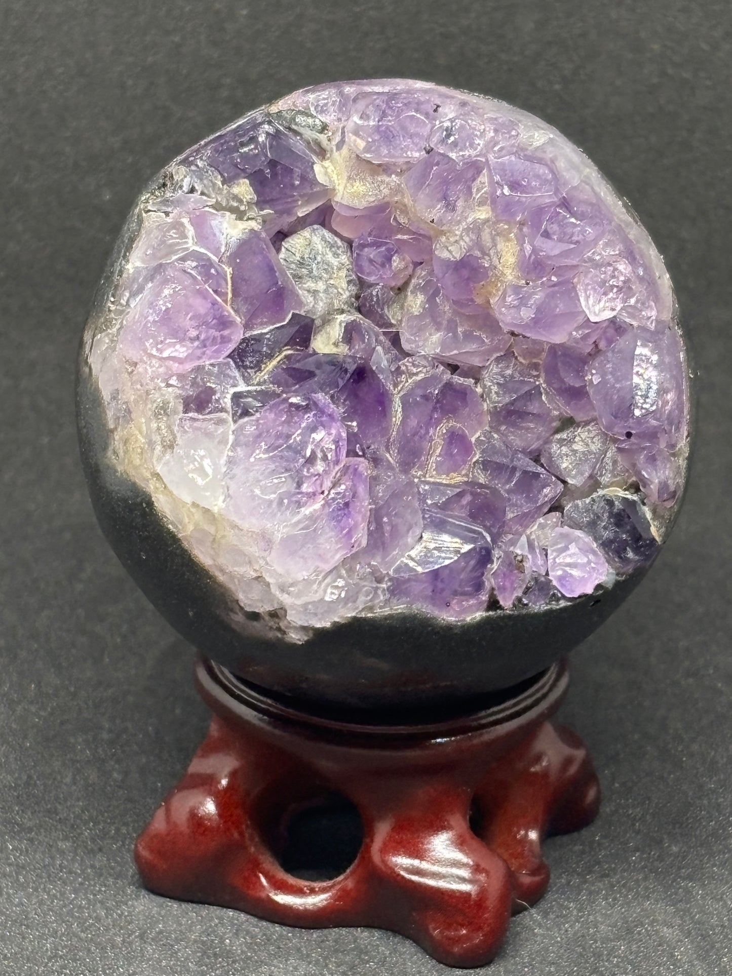 Gothic Druzy Amethyst Sphere with Wooden Stand - Sparkling Crystal Ball