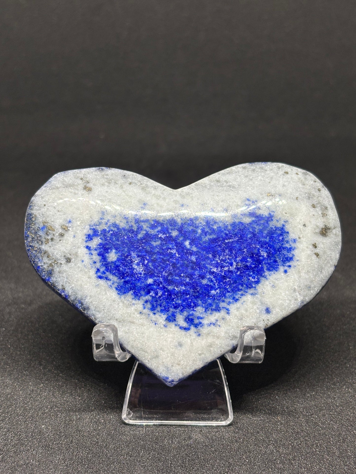 Lapis Lazuli Carved Heart with Stand - UV Glow Blue Gemstone