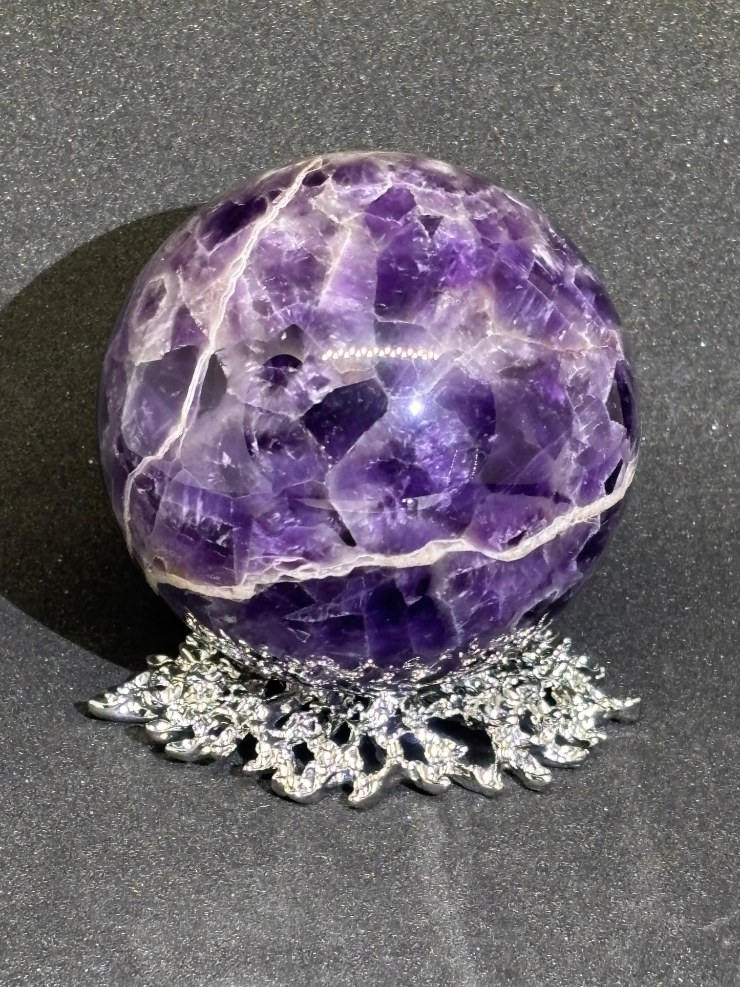Natural Dream Amethyst Sphere - 6cm Purple & White Crystal with Silver Stand