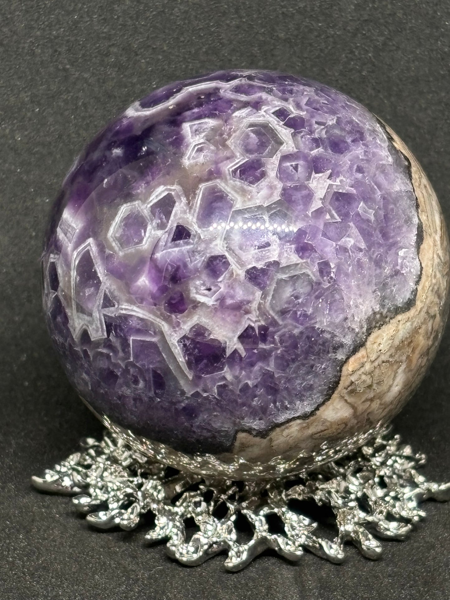 6cm Dream Amethyst Sphere - Natural Purple & White with Fantasy Silver Stand