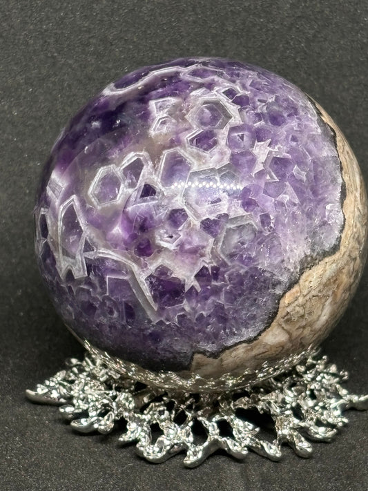 6cm Dream Amethyst Sphere - Natural Purple & White with Fantasy Silver Stand