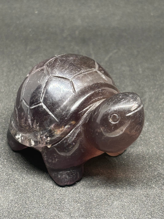 Hand Carved Fluorite Turtle - Smiling Crystal Figurine 8cm
