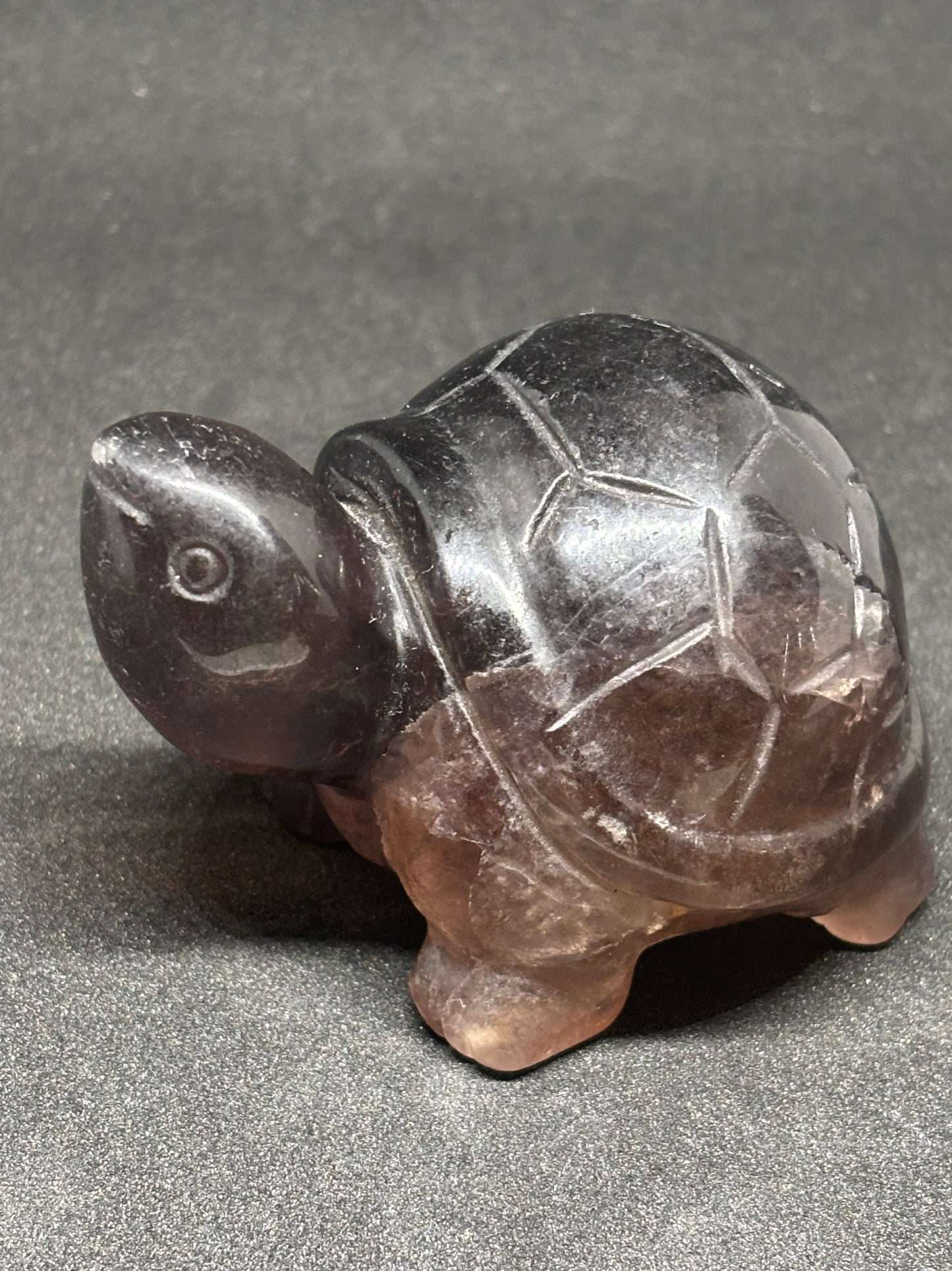 Hand Carved Fluorite Turtle - Smiling Crystal Figurine 8cm