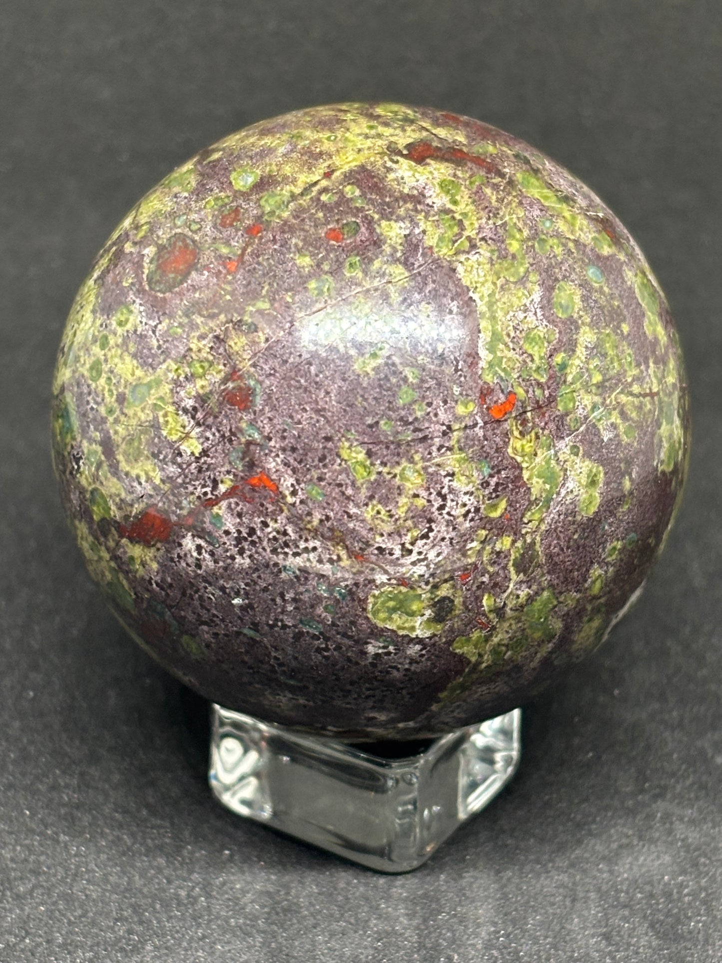Natural Dragon's Blood Jasper Sphere - 8cm Crystal Ball 490g with Glass Stand